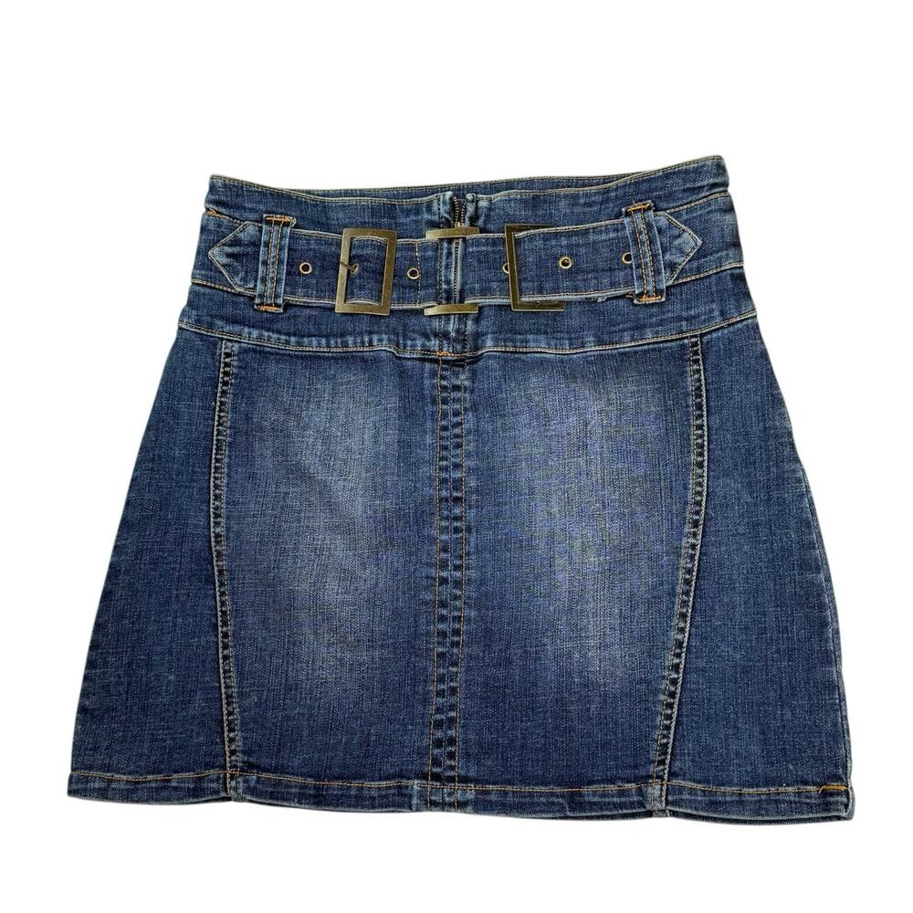 Y2K CACHE Garage Denim Mini Jean Skirt Rockabilly Buckle Grunge‎ Vtg Sz 2 EUC